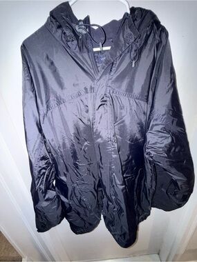 Lands' End Navy Blue Fleece Lined  Hooded Windbreaker Jacket size XXL